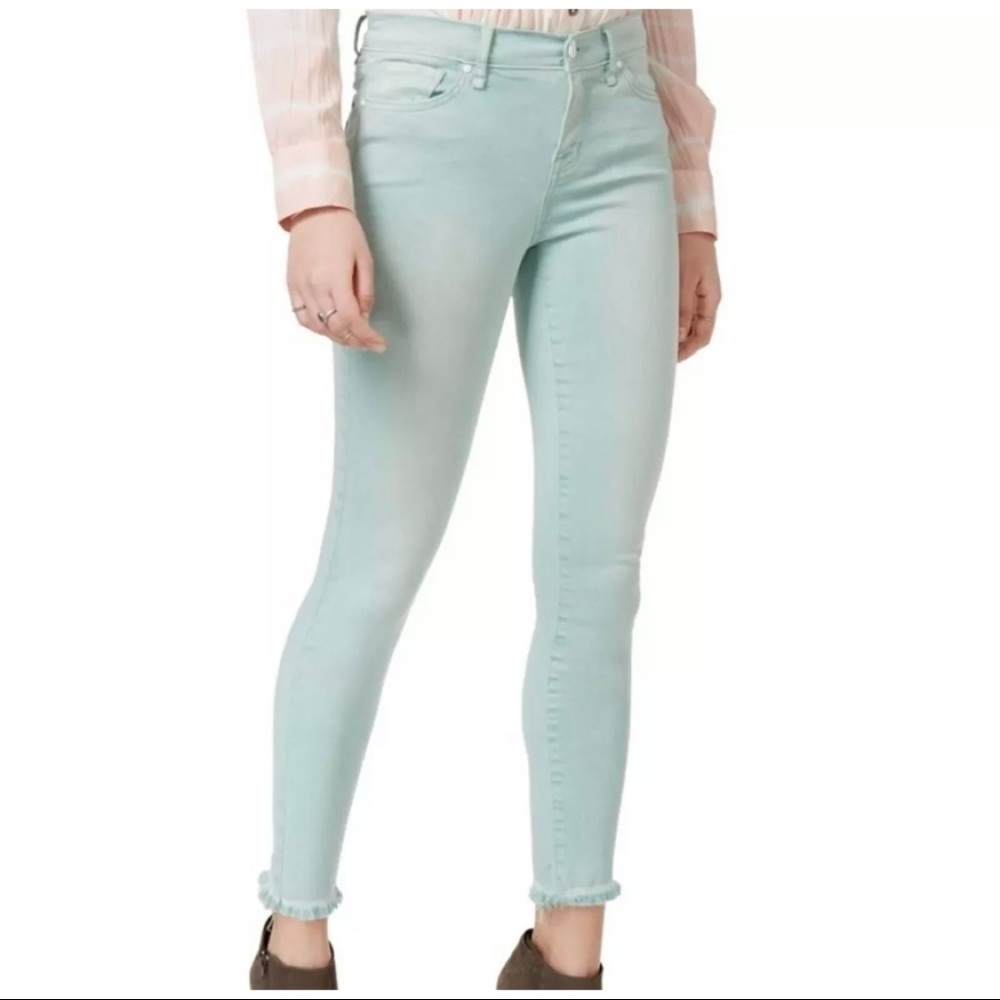 William Rast Women Jr Sz 27 Seafoam Skinny Ankle Fringed Crop Stretch Jeans Pant